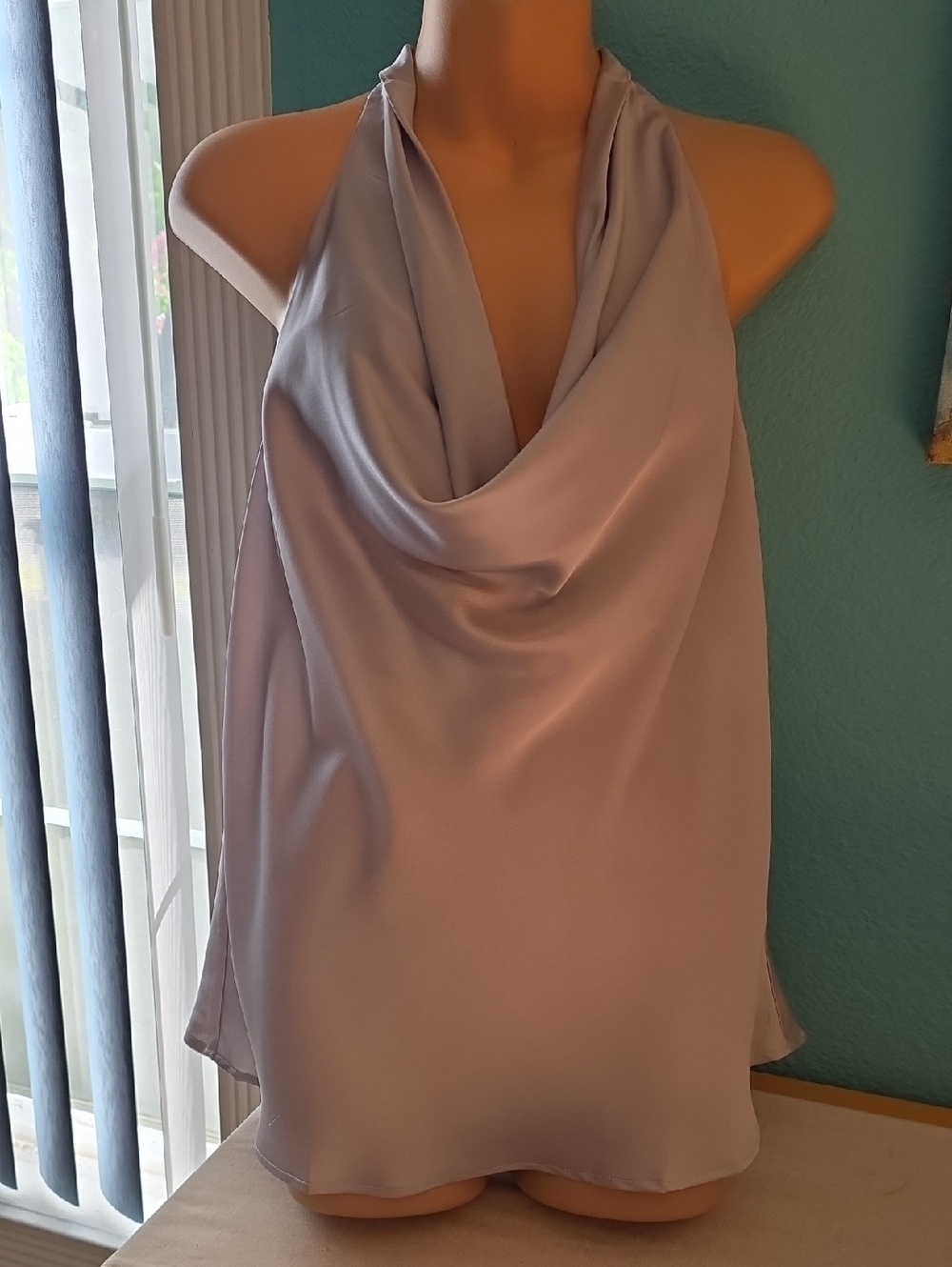 LOFT Satin Cowl Halter Top - Grey Silver